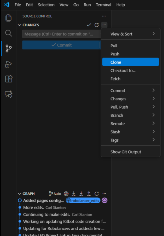 Git commands in vscode GUI
